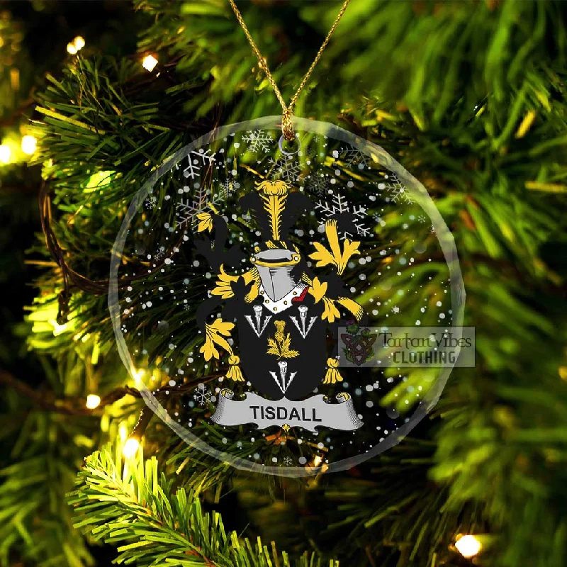 Tisdall Irish Clan Christmas Glass Ornament with Coat of Arms Striped Polka Dot Solid