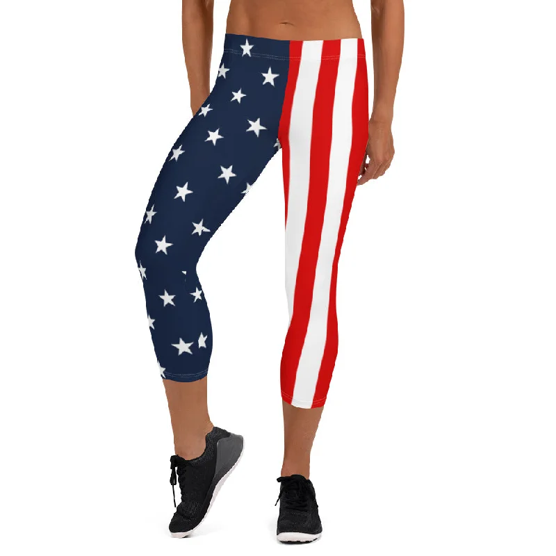 American Flag Capri Leggings Stylish Faux Leather Leggings