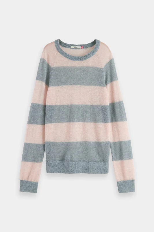 BLOCK STRIPE RAGLAN PULLOVER SEA FLOWER Batwing Sleeve Top