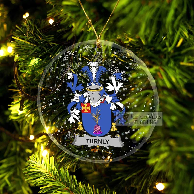 Turnly Irish Clan Christmas Glass Ornament with Coat of Arms Satin Silk Chiffon