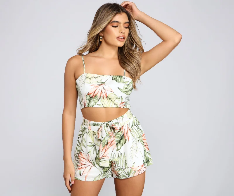 Vacay On My Mind Tropical Print Crop Top Layered Multi-layer Single Layer
