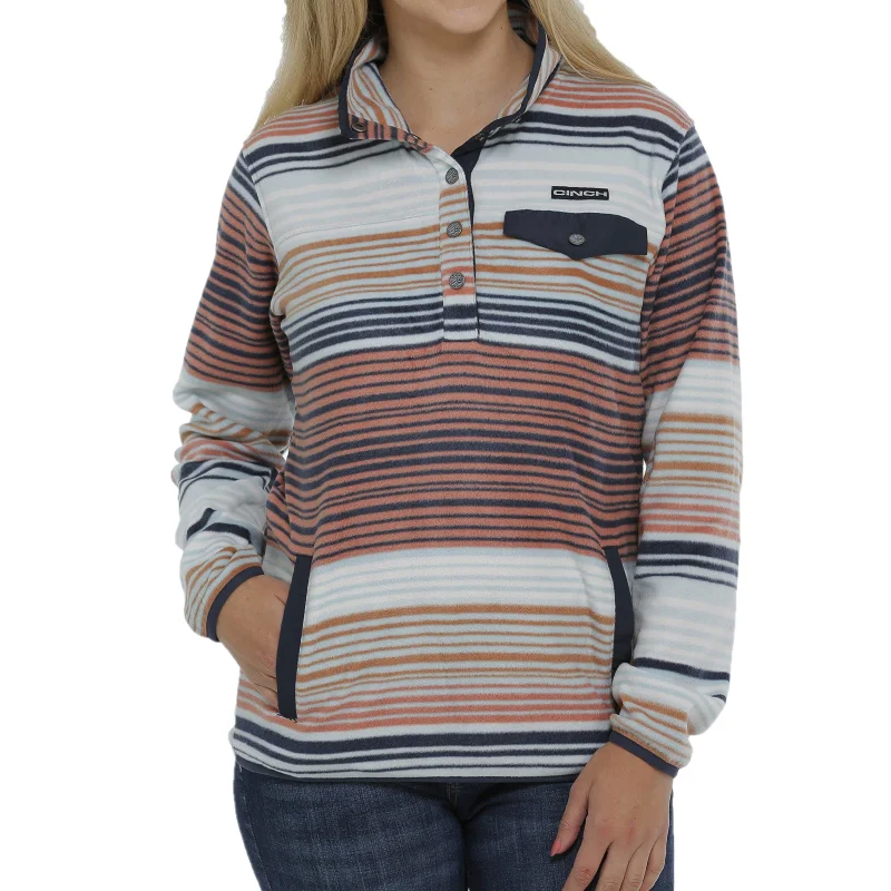 Cinch® Ladies Light Bue Striped Fleece Pullover MAK9819004 Lantern Sleeve Elegant