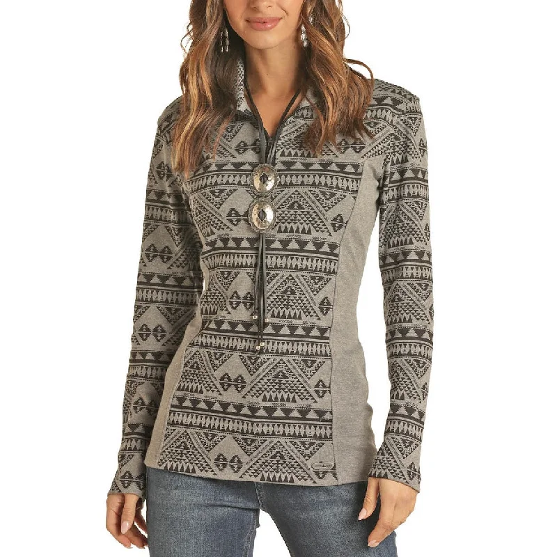 Powder River Outfitters Ladies Aztec Knit Henley Pullover 51-1035-01 Long Sleeve Pullover