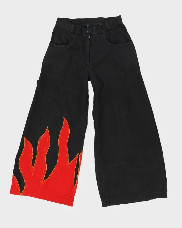 Baggy Embroidered Flames Trousers - W30 L31 Chinos Cotton Straight Leg