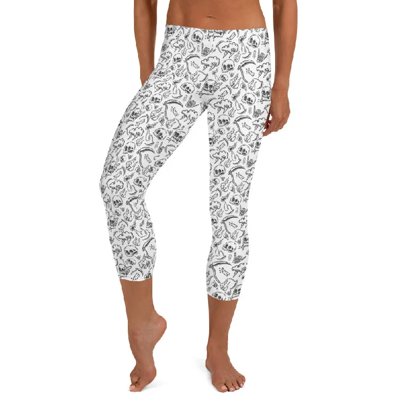 Troublemaker Skeleton Pattern Capri Leggings Trendy Full-Length Leggings
