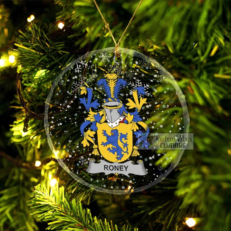 Roney Irish Clan Christmas Glass Ornament with Coat of Arms empire Basque Peplum