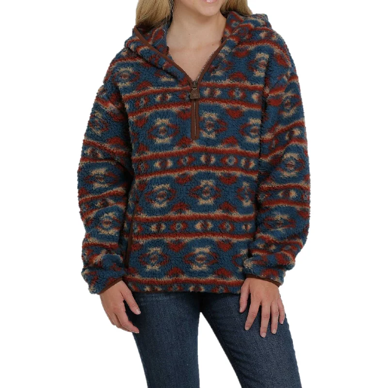 Cinch Ladies 1/2 Zip Hooded Multi-Color Sherpa Pullover MAK9811001 Oblong Neck Pullover Cinch Ladies 1/2 Zip Hooded Multi-Color Sherpa Pullover MAK9811001 Oblong Neck Pullover