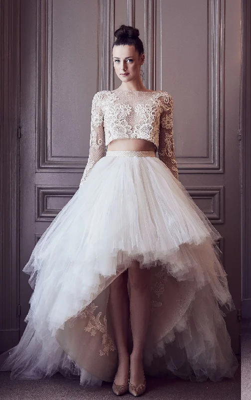 Embroidered crop top with princess style skirt Polka Dot Checkered Tartan