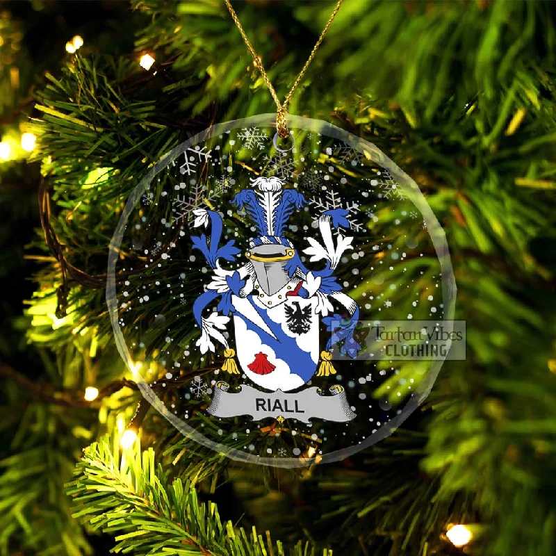Riall Irish Clan Christmas Glass Ornament with Coat of Arms Striped Polka Dot Solid