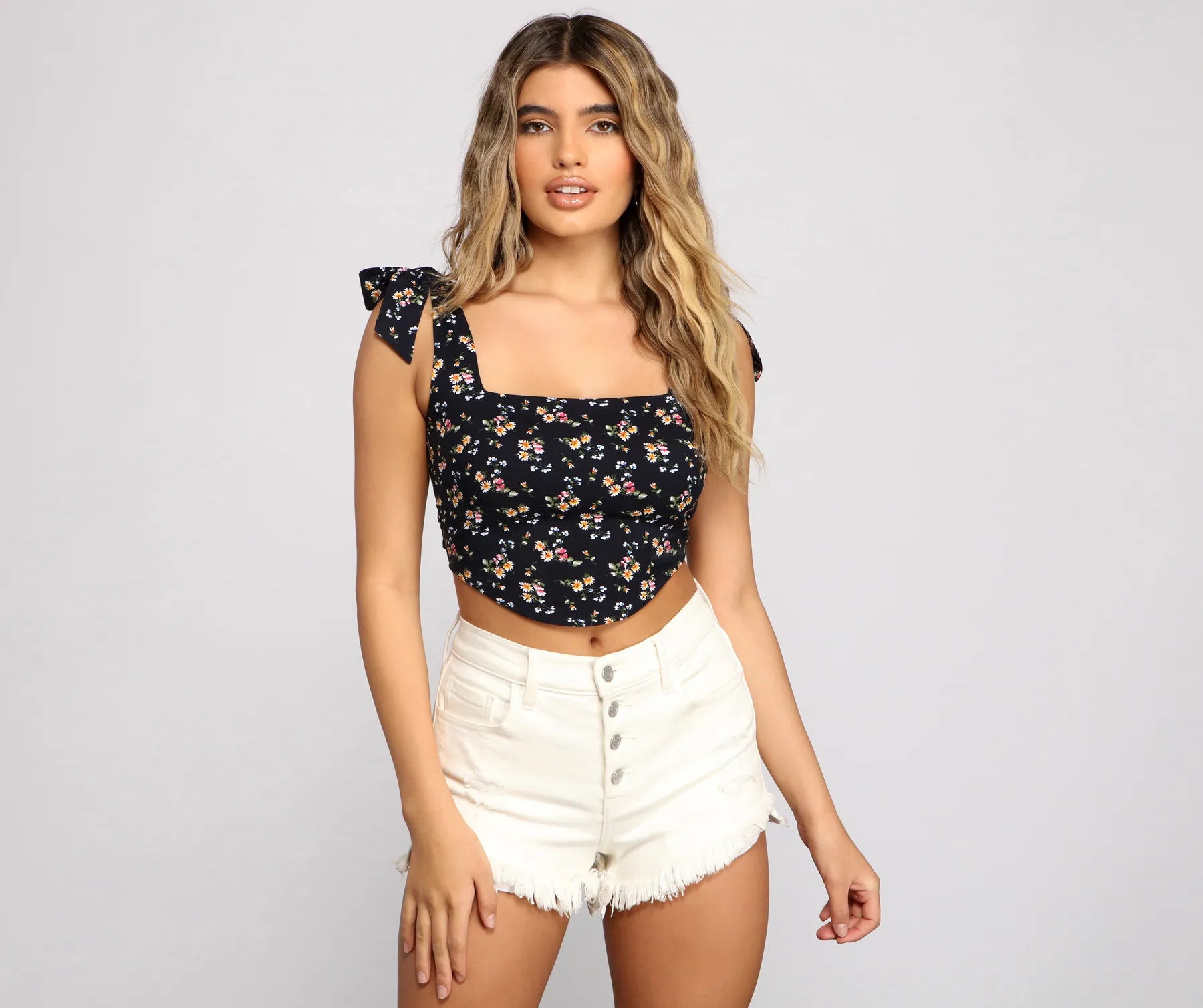 Love At First Floral Crop Top Real Fur Shearling Chenille