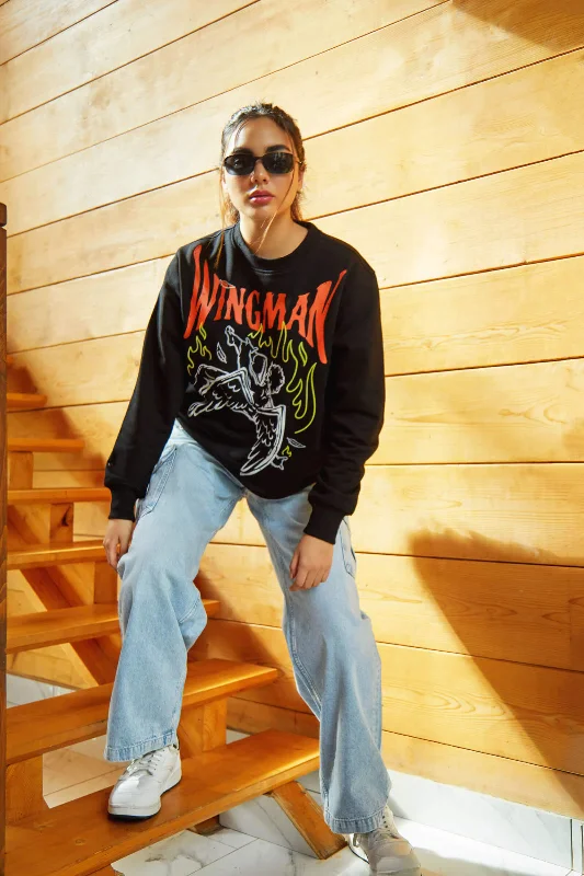Wingman Sweatshirt Hoodie with Ribbed Neckline Snug Warm