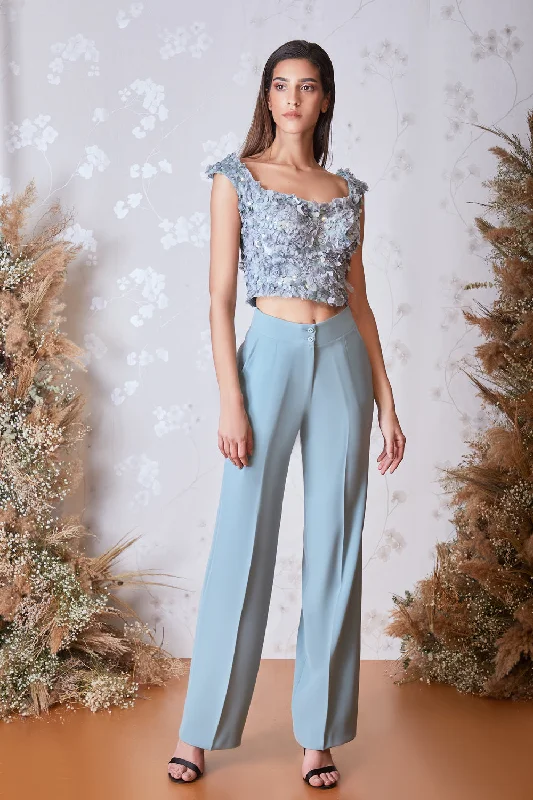 Floral sequined crop top with pants Hooded Caped Shawl Collar