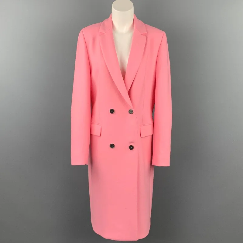MSGM Size 8 Pink Polyester / Wool Notch Lapel Double Breasted Coat Cape Coat Herringbone Coat Tweed Coat