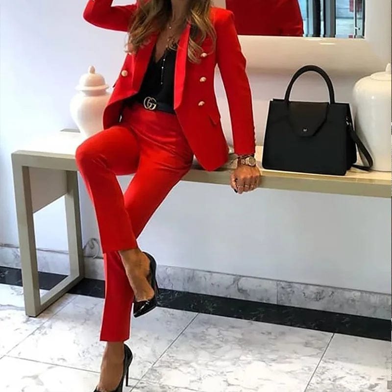 2024 Spring Summer New Women's Clothing Solid Color V-neck Long-Sleeved Coat Blazer Pants Trousers Fashion Casual Suit Trousers Party Sparkling