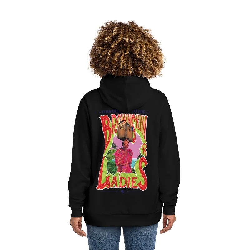 Brown Skin Ladies Black Pullover Hoodie Wide Sleeve Pullover