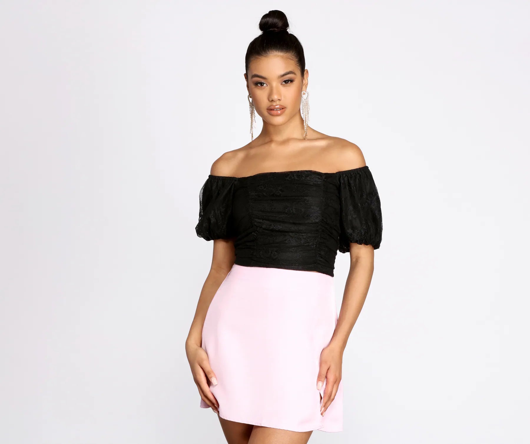 Lace Is More Crop Top Collared Crew Neck Turtle Neck