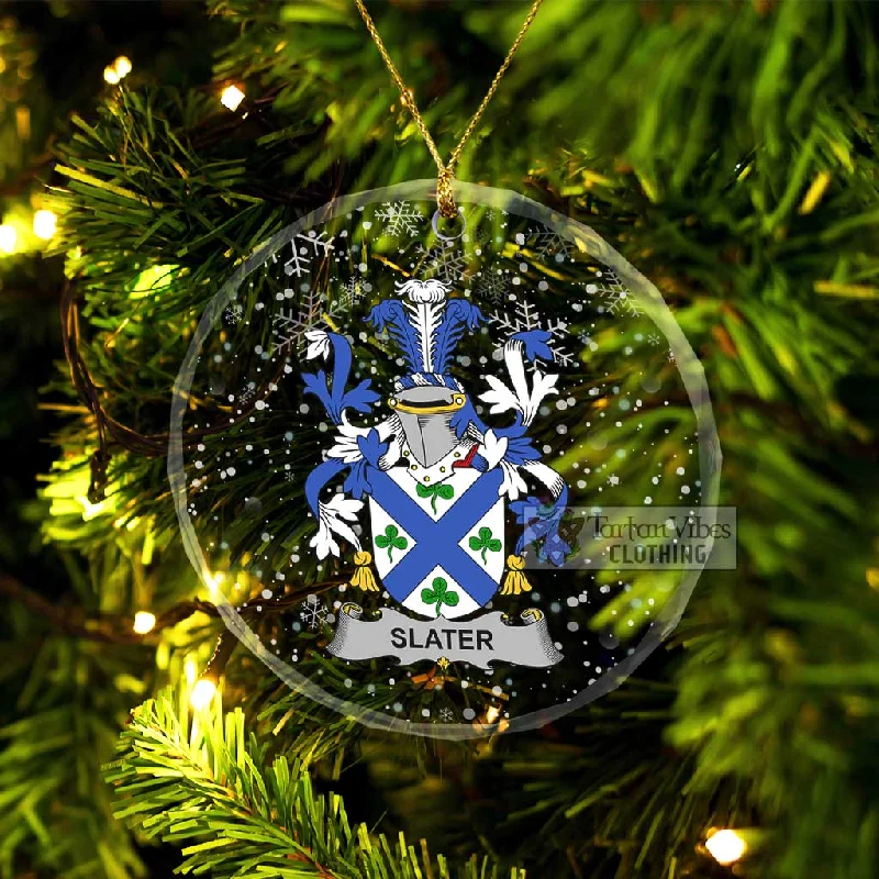 Slater Irish Clan Christmas Glass Ornament with Coat of Arms Appliqued Beaded Sequined