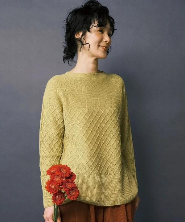 Basket-Knit WHOLEGARMENT Knit Pullover 24W443 Open Neck Pullover