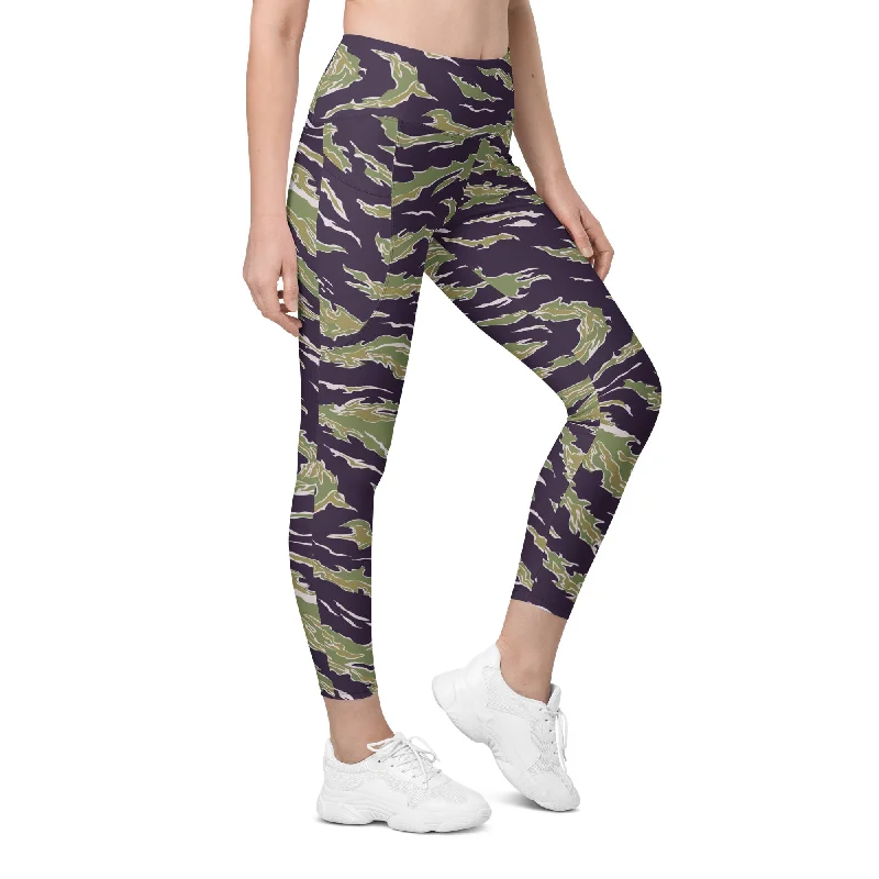 Jungle Tiger Stripe Pocket Leggings Fashionable Fitted Workout Leggings
