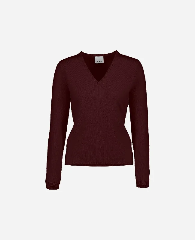 V-Pullover aus Cashmere in Rot Textured Knit Design