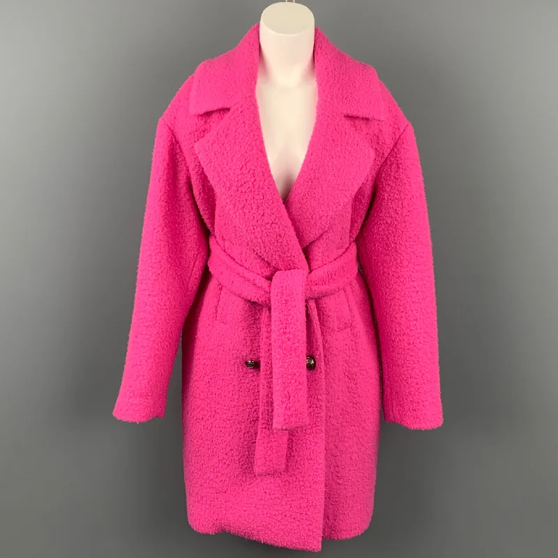 MSGM Size M Pink Textured Wool Blend Belted Double Breasted Coat Bomber Jacket Denim Jacket Leather Jacket