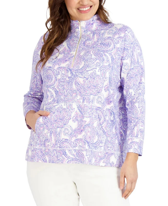 Jones New York Womens Plus Paisley 3/4 Sleeve Pullover Top Sabrina Neck Pullover