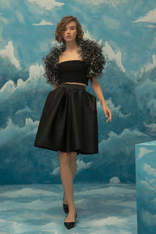 Ruffled bolero with crop top and short skirt Lace Blend Ribbed Blend Corduroy Blend