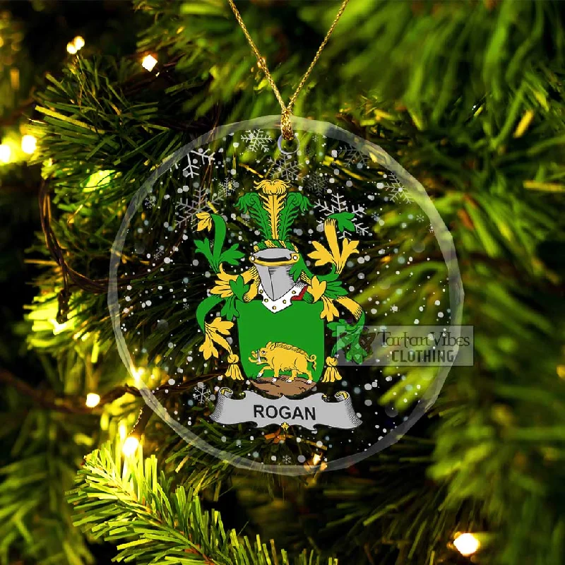 Rogan Irish Clan Christmas Glass Ornament with Coat of Arms Trapeze Tunic Caftan