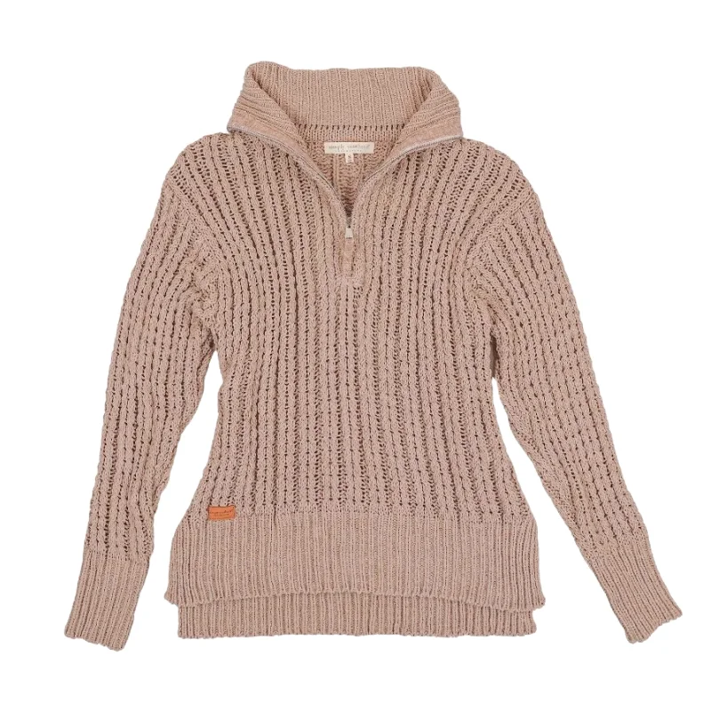 Simply Southern Ladies Knitted Tan 1/4 Zip Pullover 0224-SWTR-SOSFT-TAN Angora Wool Cozy