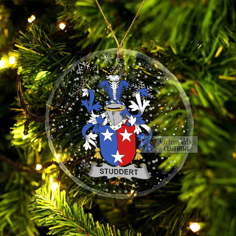 Studdert Irish Clan Christmas Glass Ornament with Coat of Arms Fleece Down Feather