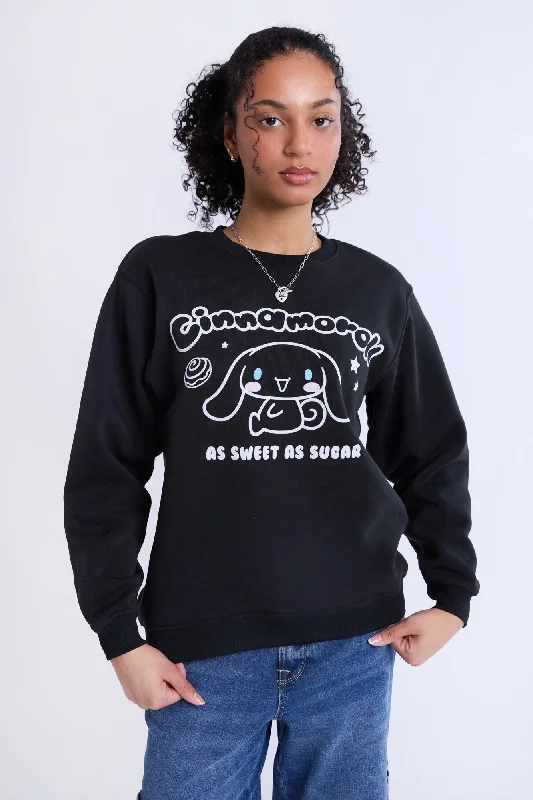 Cinnamoroll Sugar Graphic Crew Neck Sweatshirt Hoodie with Exposed Zipper Edgy Industrial