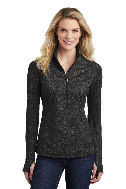 Sport-Tek Ladies Sport-Wick Stretch Reflective Heather 1/2-Zip Pullover. LST855 Three Quarter Sleeve Sport-Tek Ladies Sport-Wick Stretch Reflective Heather 1/2-Zip Pullover. LST855 Three Quarter Sleeve