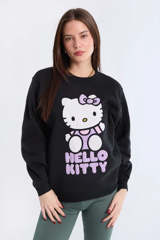 Hello Kitty Graphic Puff Print Crew Neck Sweatshirt Hoodie Jacket Zipper Layering