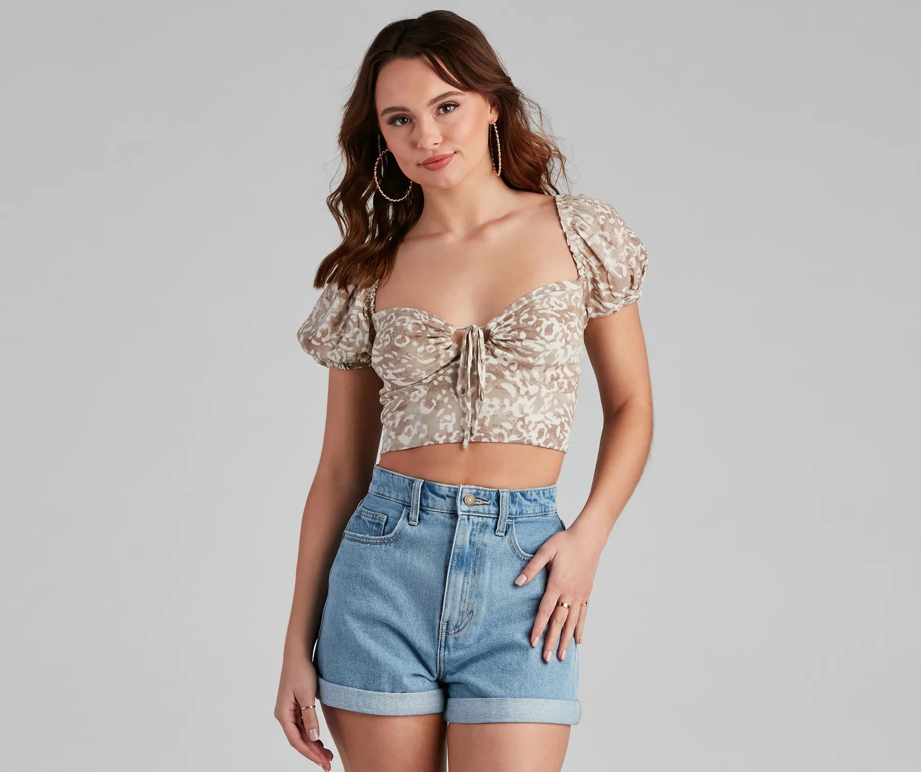 Spotted You Tie-Front Crop Top Elegant Classic Vintage