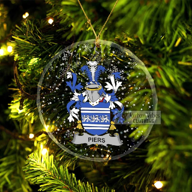 Piers Irish Clan Christmas Glass Ornament with Coat of Arms Cuffed Rolled Raglan
