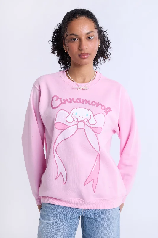 Cinnamoroll Bow Graphic Crew Neck Sweatshirt Hoodie with Hidden Zipper Minimalist Clean