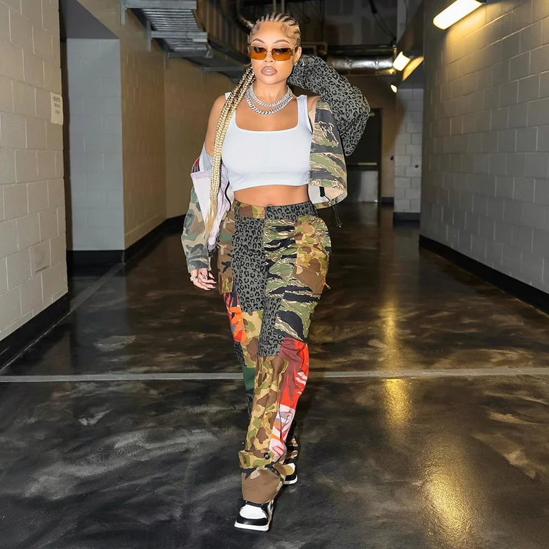 Fashion Ladies Printed Casual Loose Camouflage Trousers Trousers stylish elegant