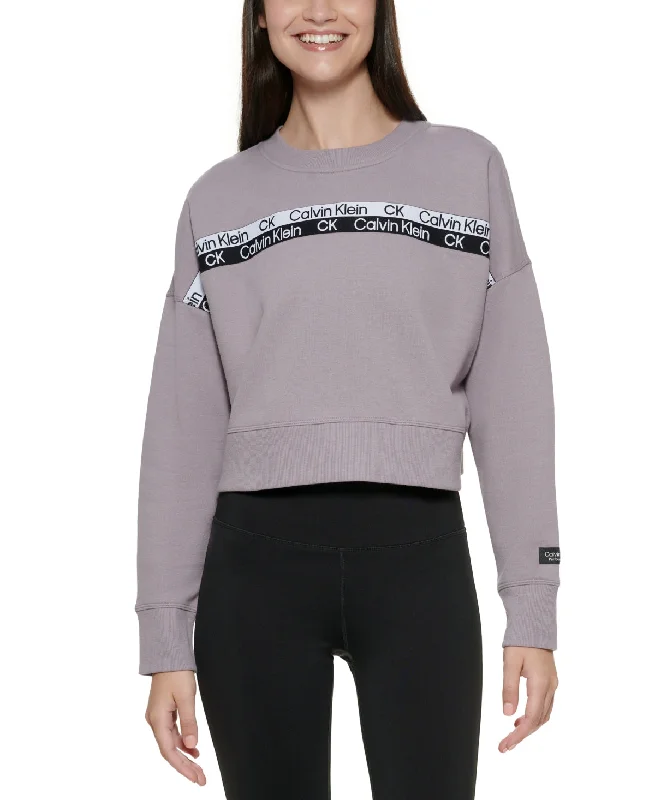 Calvin Klein Performance Women's Stripe Logo Pullover, Lilac ,XXL Button Front Sweater