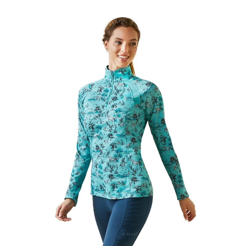 Ariat Ladies Sunstopper Blue Oasis 1/4 Zip Baselayer Pullover 10043598 Over Sleeve Pullover
