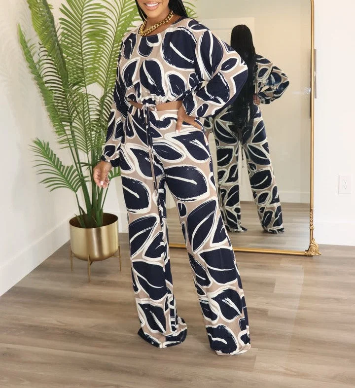 28067P - LS CROP TOP&PANTS SET (4PCS) Chenille Blend Fleece Blend Nylon Blend