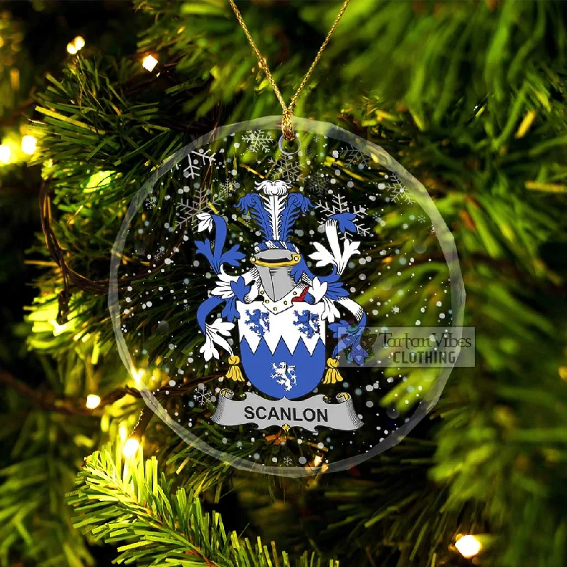 Scanlon Irish Clan Christmas Glass Ornament with Coat of Arms Satin Silk Chiffon