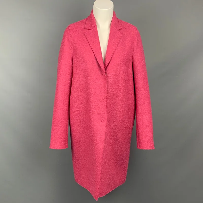 HARRIS WHARF LONDON Size 6 Rose Wool Notch Lapel Cocoon Coat Pleated Ruffled tiered