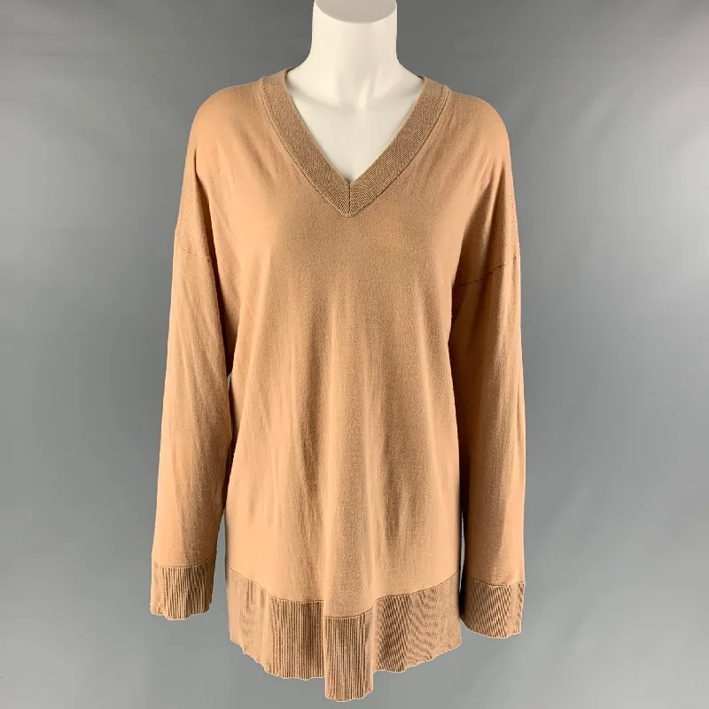 THE ROW Size XS Camel Wool Oversized Pullover Cap Sleeve Casual
