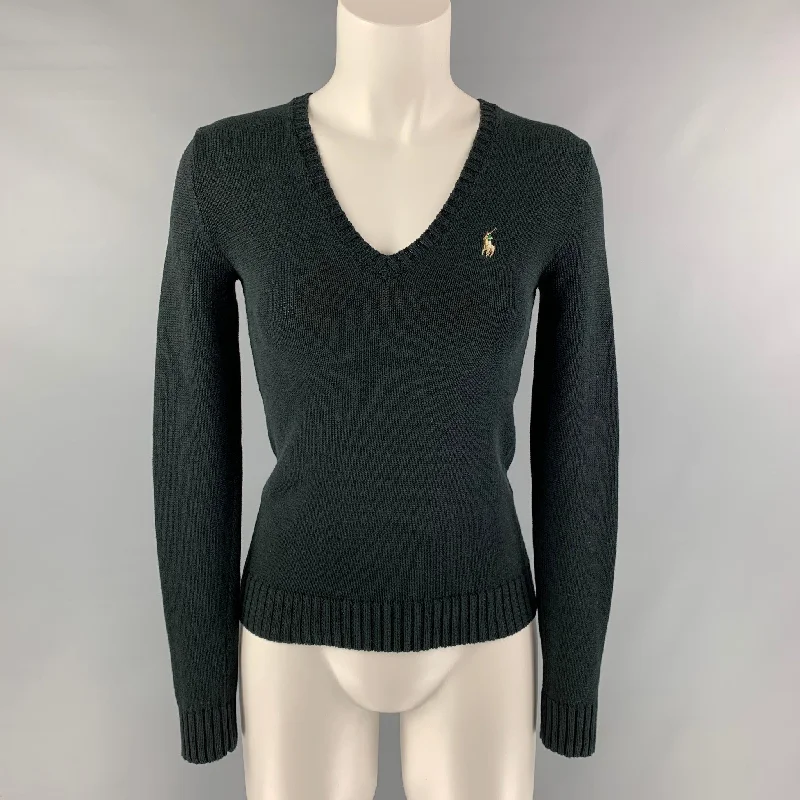 RALPH LAUREN Size XS Black Cotton Pullover Flare Sleeve Stylish