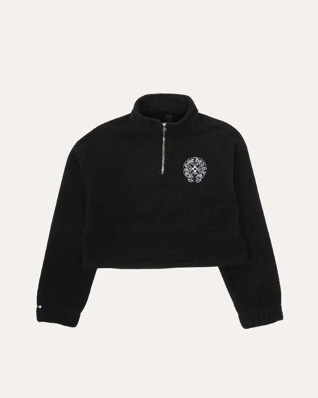 Fleece Horseshoe Logo Half Zip Cropped Sweatshirt Hoodie with Metallic Shiny Futuristic