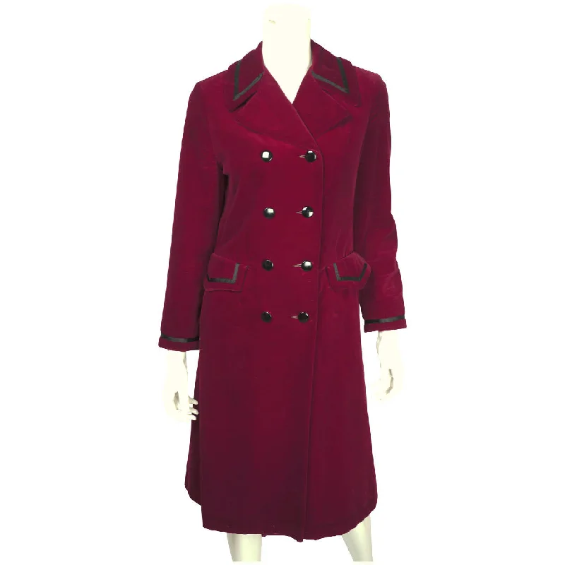 Vintage 70s Marielle Fleury Red Velvet Coat by Rainmaster M Herringbone Houndstooth Plaid