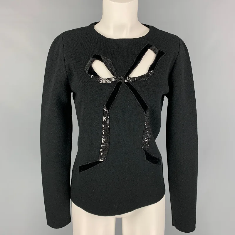 OSCAR DE LA RENTA 2021 Size L Black on Black Viscose Blend Sequined Cut Out Pullover Seamless Knit Pullover OSCAR DE LA RENTA 2021 Size L Black on Black Viscose Blend Sequined Cut Out Pullover Seamless Knit Pullover