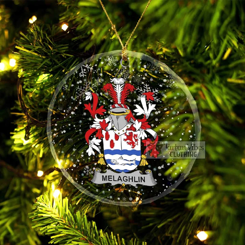 Melaghlin Irish Clan Christmas Glass Ornament with Coat of Arms Tailored Straight A-Line
