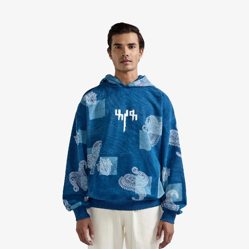 F A R A K | HANDMADE INDIGO HOODIE { BLUE Hoodie with Contrast Stitching Detailed Premium