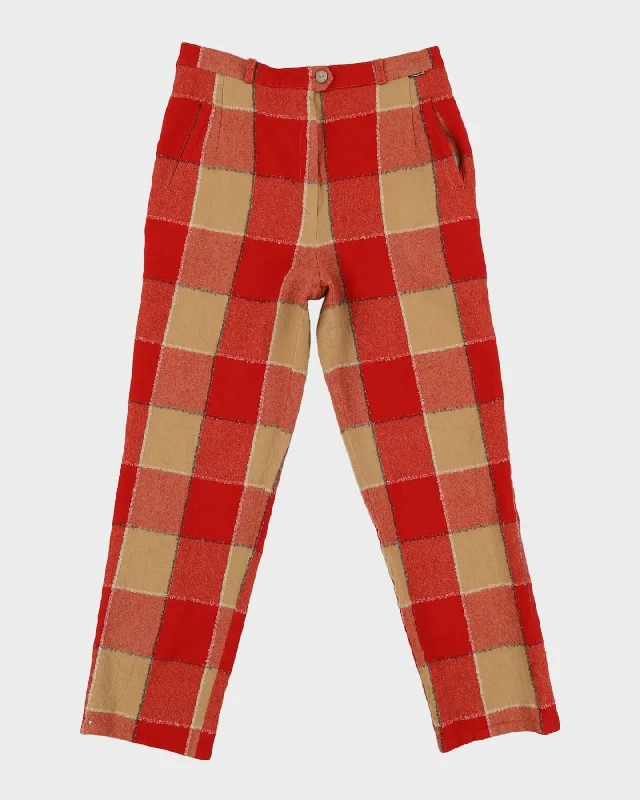 Red And Beige Checked Tapered Trousers - W29 L27 Trousers Evening Elegant